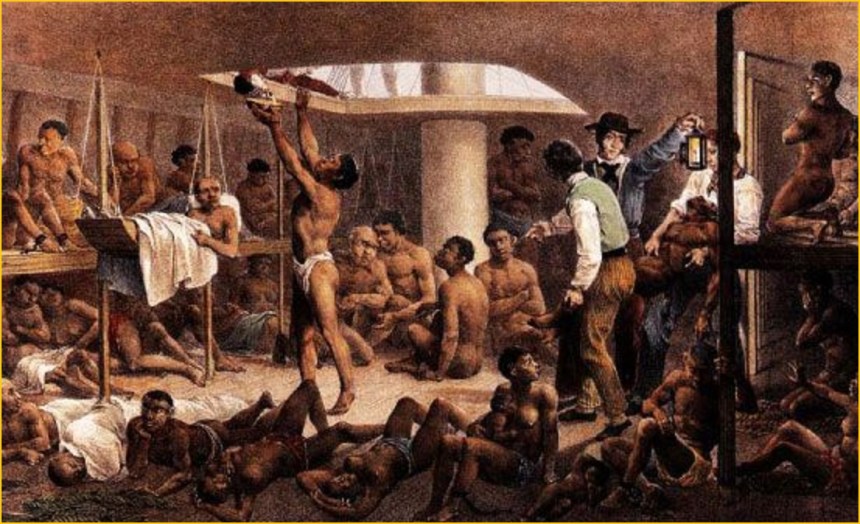 Conhecida obra de Rugendas, retratando o porão de navio negreiro